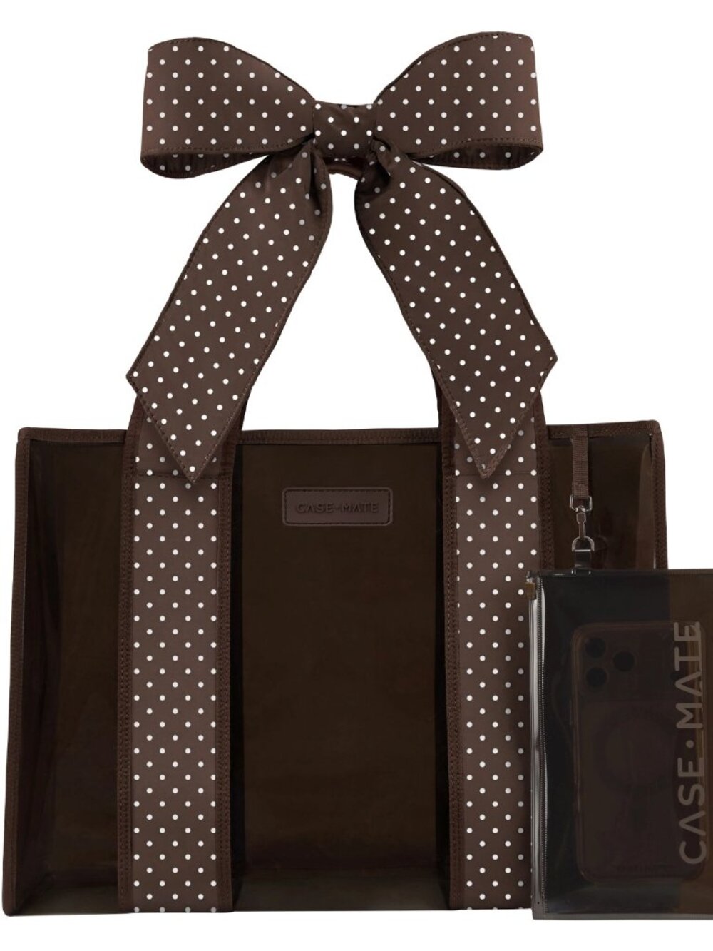 Case-Mate Espresso Brown Polka Dot Bow Jelly Tote Waterproof Phone Pouch NWT